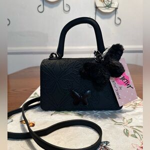 Black Butterfly Embossed Crossbody Bag